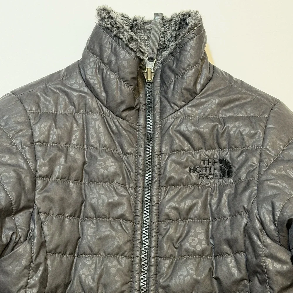 North Face Jacket Girls Size 7/8 Black Grey Polyester Faux‎ fur Coat reversible